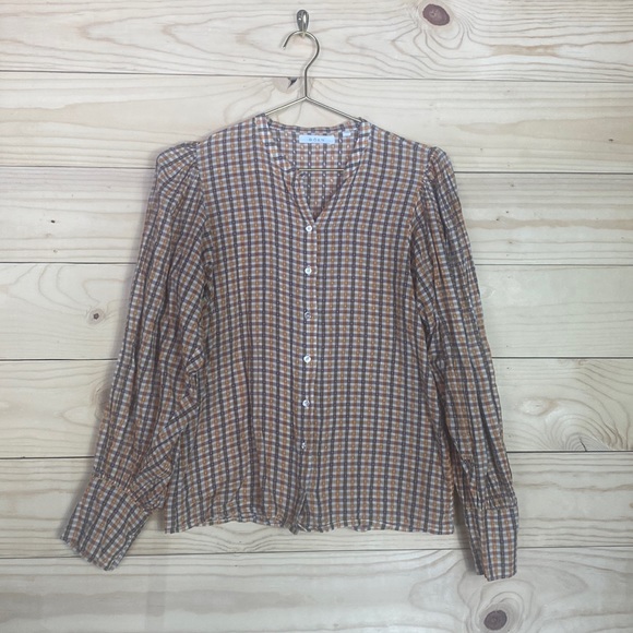 Doen Tops - Doen aid orange and brown button down blouse